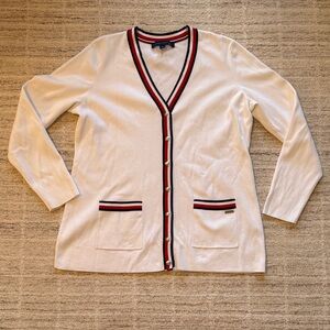 Tommy Hilfiger White Cardigan with Red and Navy Trim